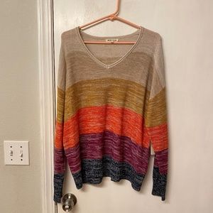 Margeaux & Ellie V neck striped knit sweater size L